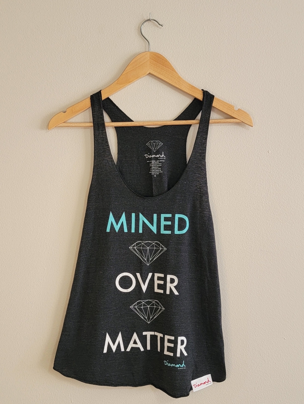 Diamond Supply Co. Black Tank with Turquoise & White 'Mined Over Matter' Graphic